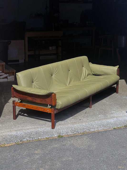 1960s MP-13 Sofa by Percival Lafer in green leather and Brazilian rosewood