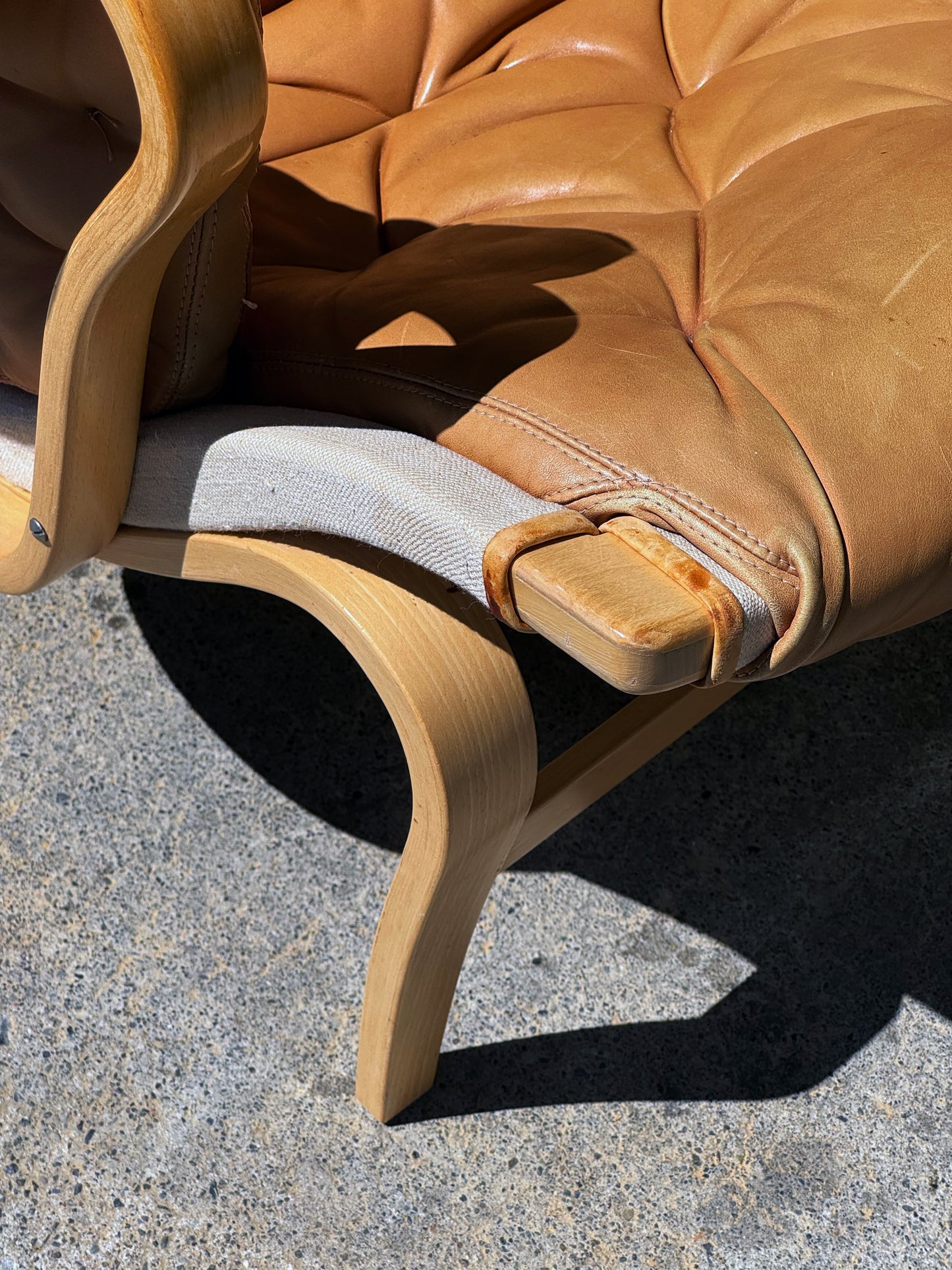 1960s Pernilla 69 Lounge Chair and Ottoman by Bruno Mathsson for DUX in beech and original leather