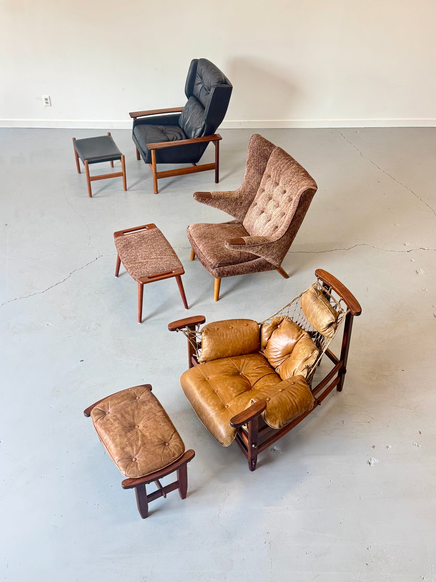 1960s Jangada Lounge Chair and Ottoman by Jean Gillon in Rosewood and original Brown Leather