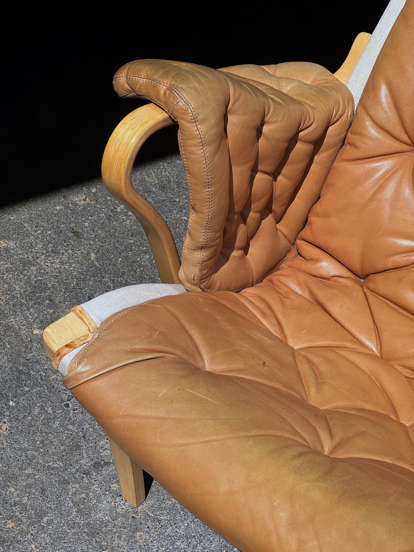 1960s Pernilla 69 Lounge Chair and Ottoman by Bruno Mathsson for DUX in beech and original leather