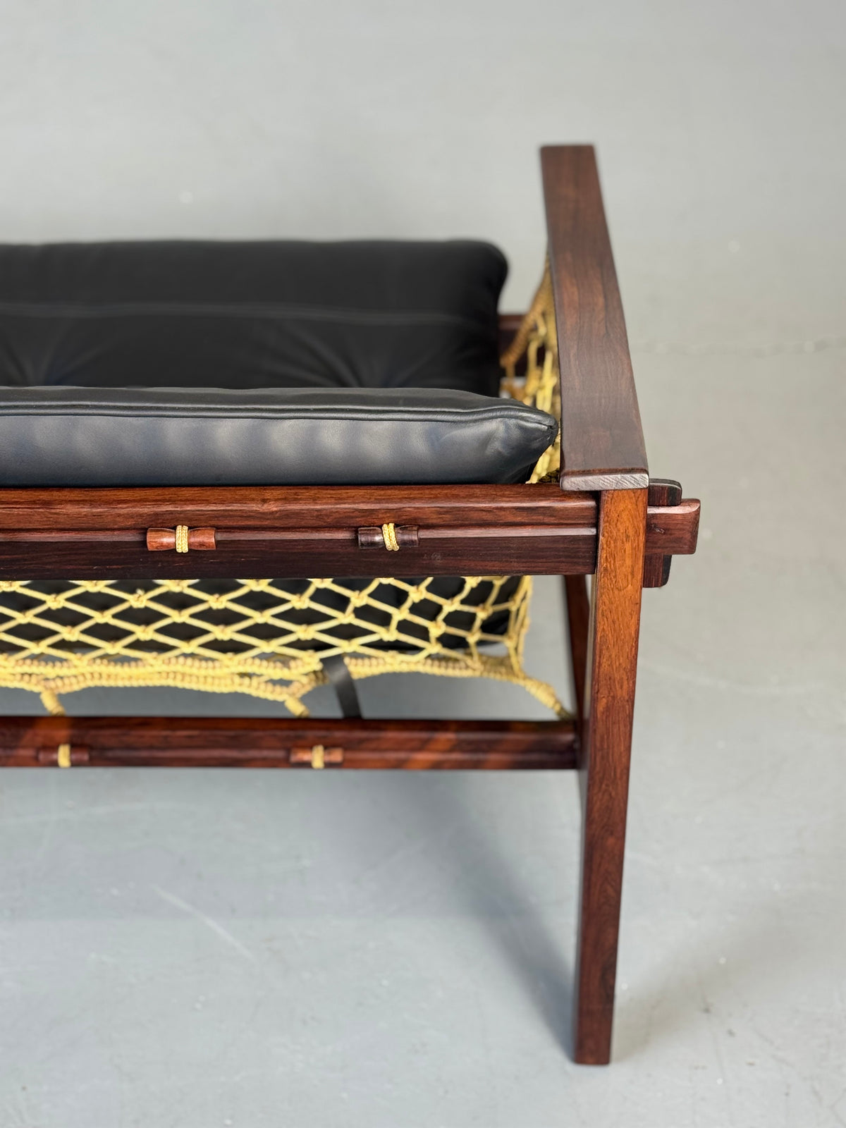 1960s Amazonas Sofa by Jean Gillon for Wood Art in rosewood and black leather