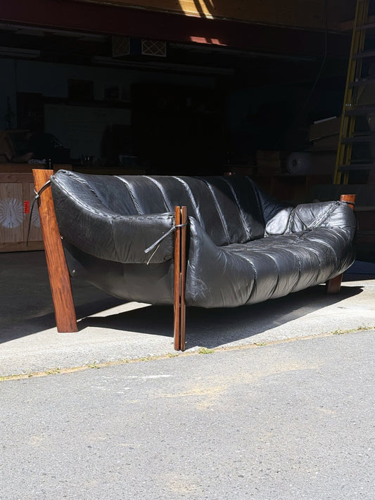 1960s MP-211 Sofa by Percival Lafer in original black leather and rosewood
