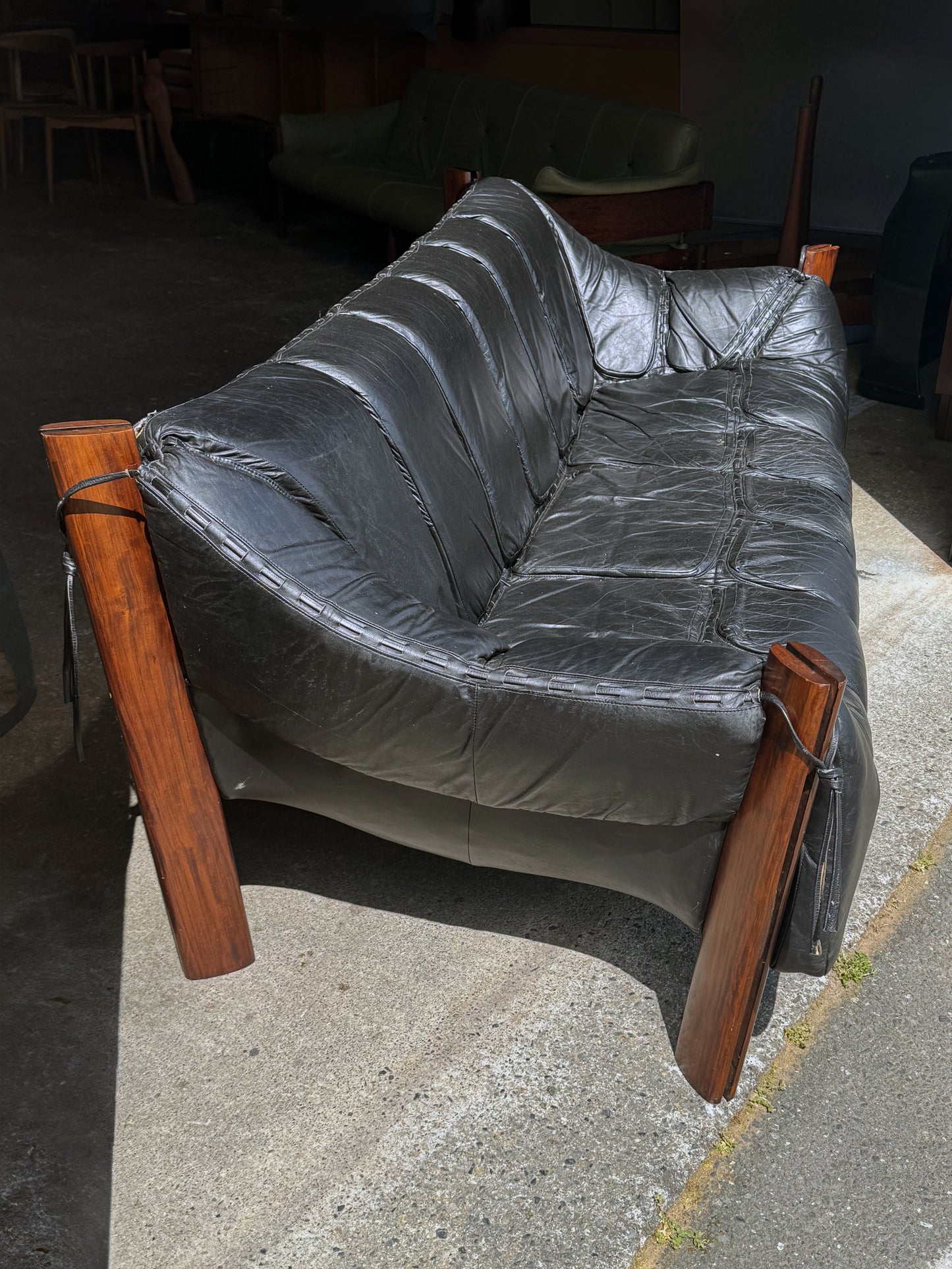 1960s MP-211 Sofa by Percival Lafer in original black leather and rosewood