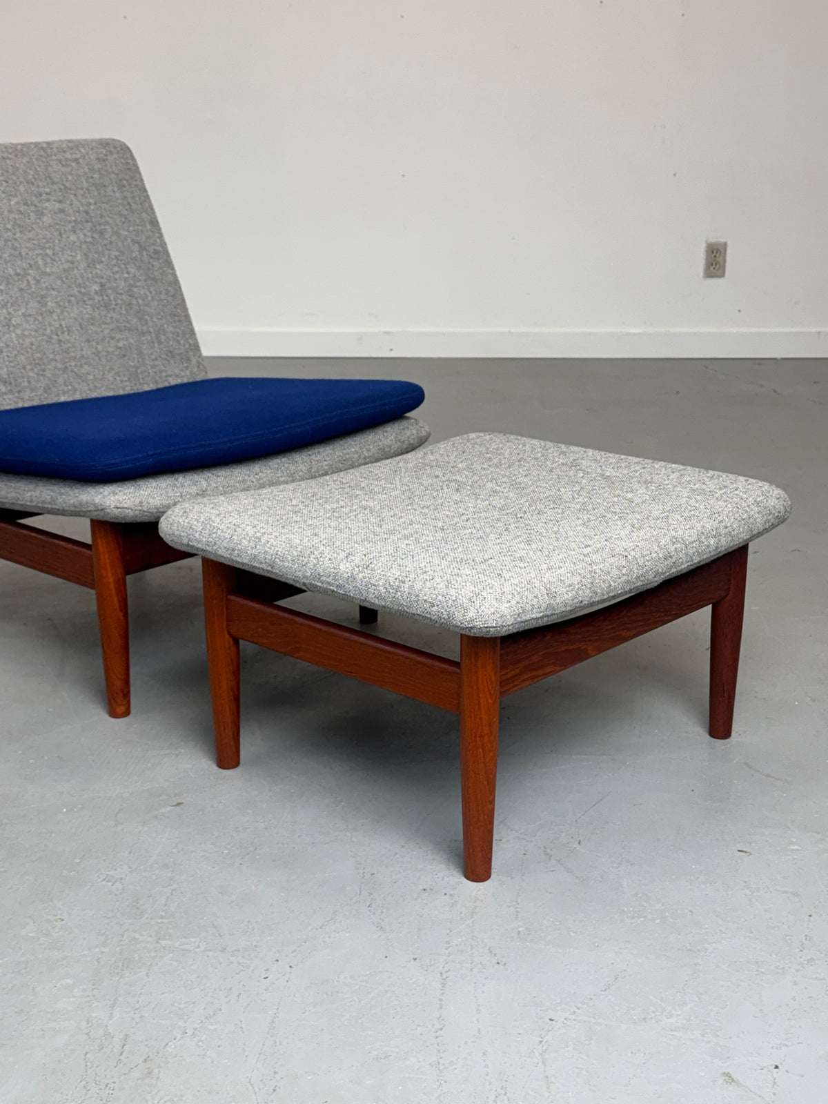 1950s Finn Juhl Japan Lounge Chair and Ottoman for France & Son in Teak and Kvadrat Hallingdal.