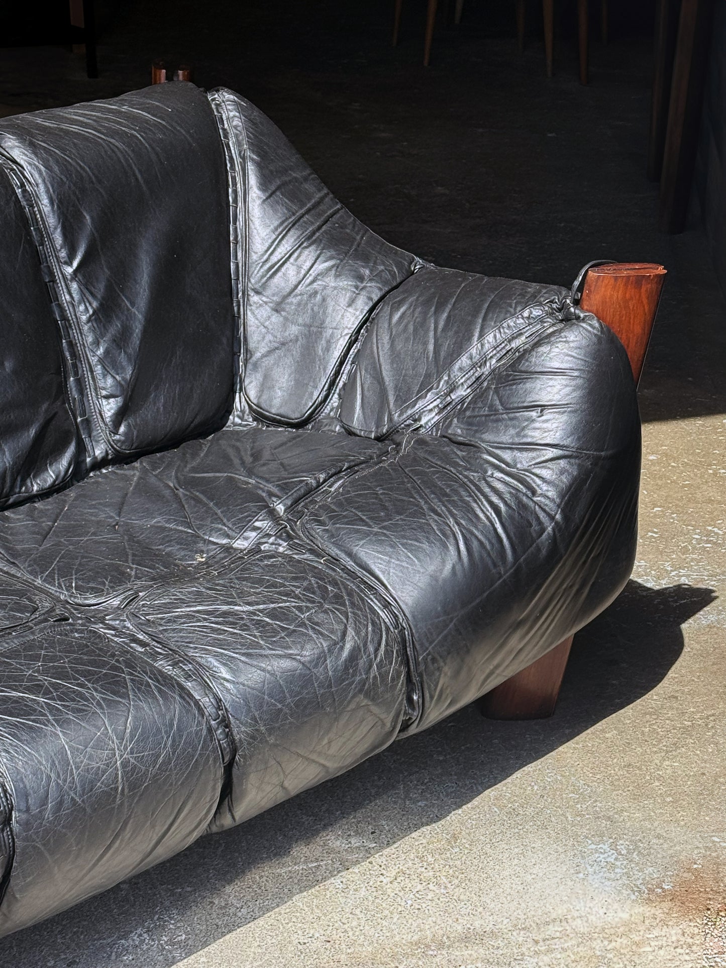 1960s MP-211 Sofa by Percival Lafer in original black leather and rosewood