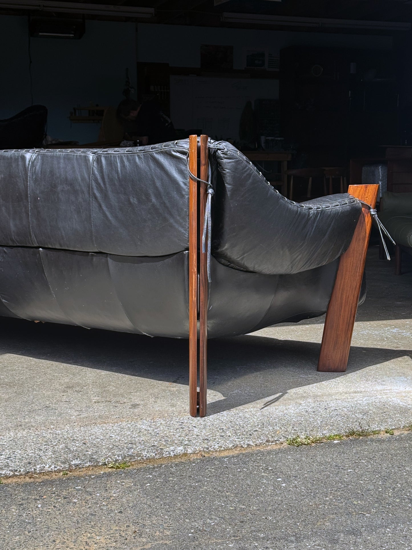 1960s MP-211 Sofa by Percival Lafer in original black leather and rosewood