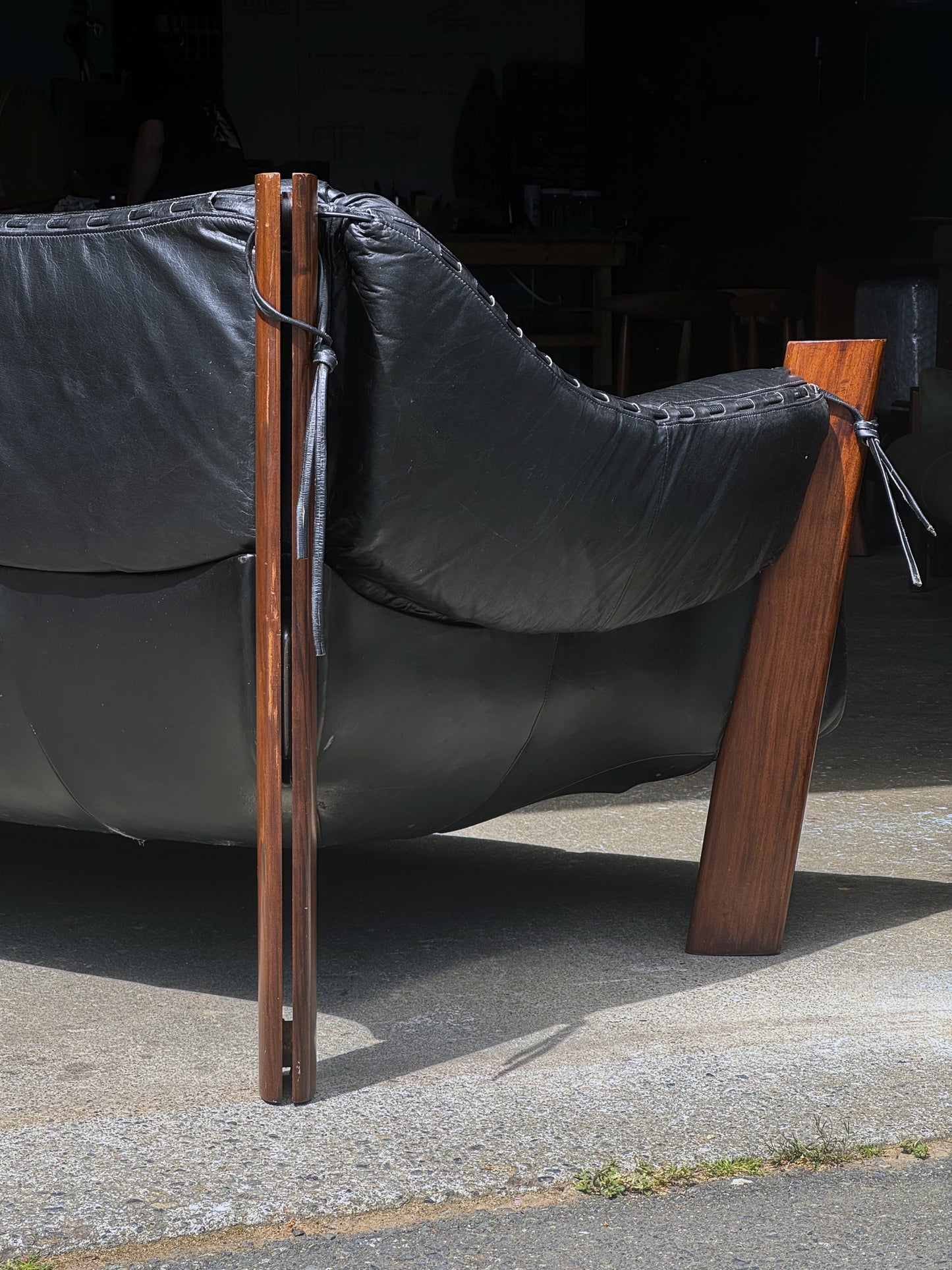 1960s MP-211 Sofa by Percival Lafer in original black leather and rosewood