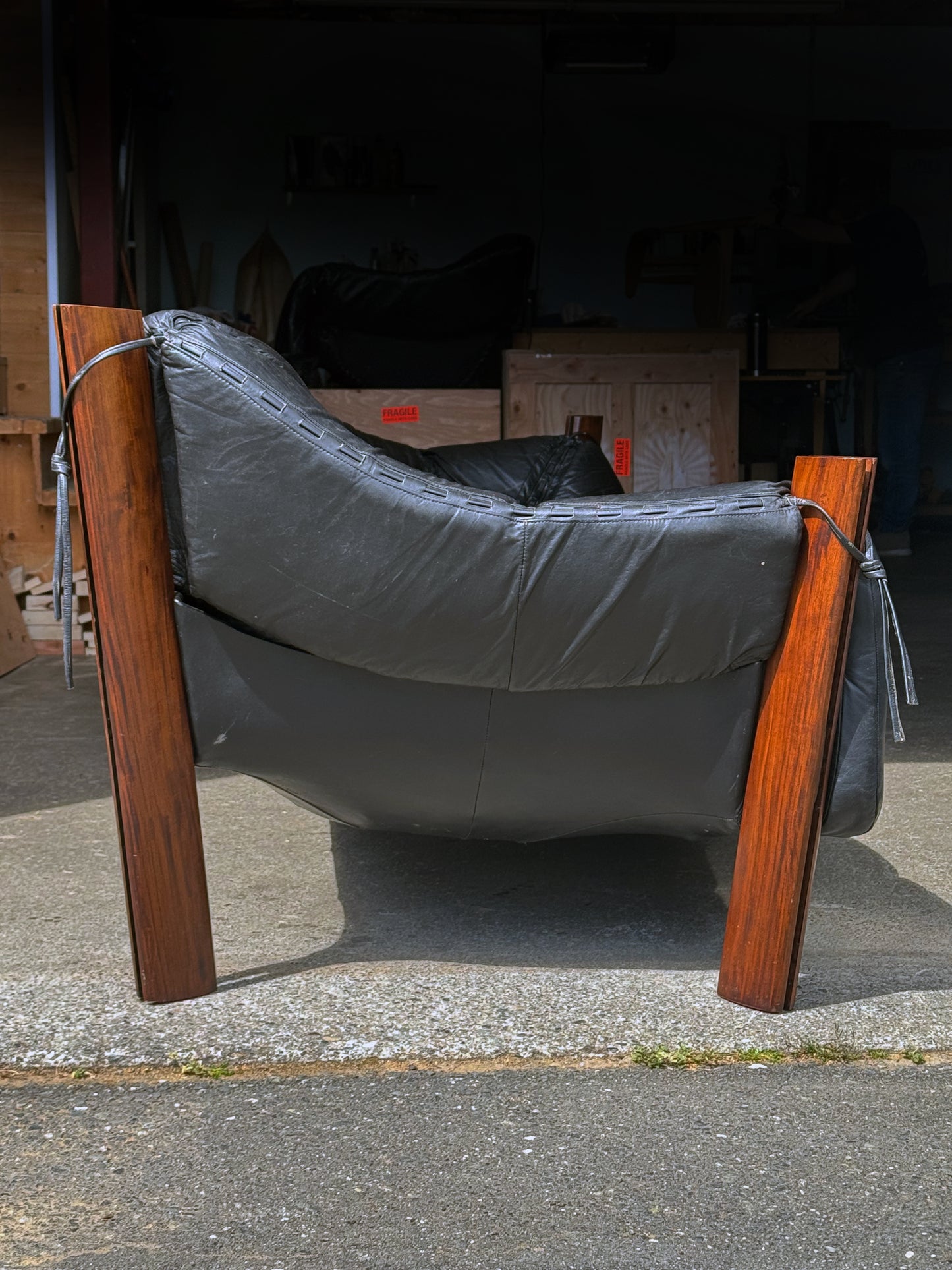1960s MP-211 Sofa by Percival Lafer in original black leather and rosewood