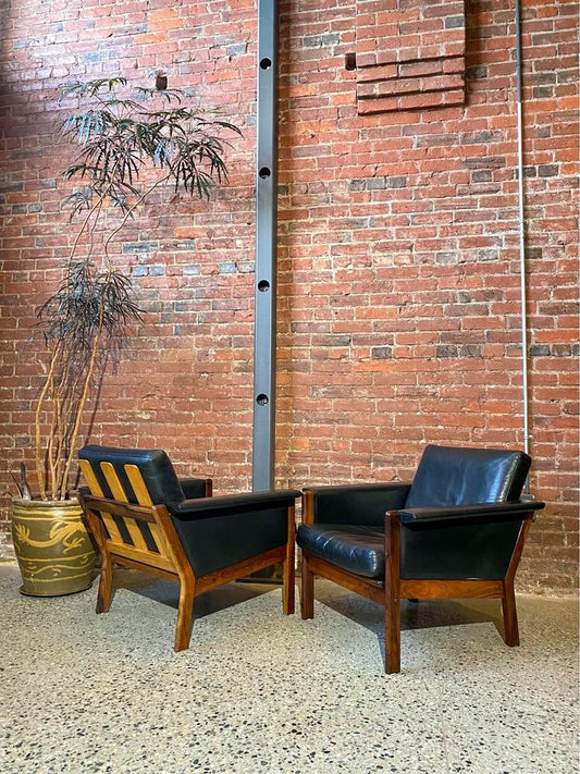 Danish Brazilian Rosewood and Leather Lounge Chairs Circa 1970