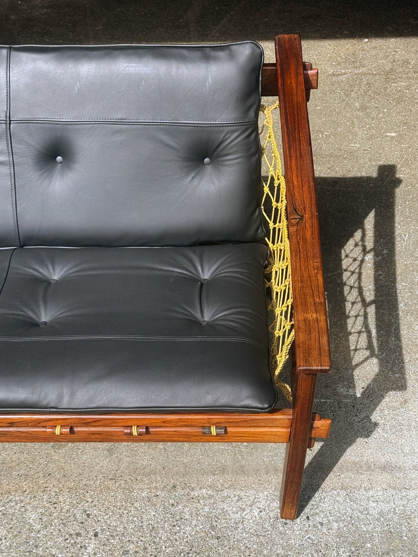 1960s Amazonas Sofa by Jean Gillon for Wood Art in rosewood and black leather