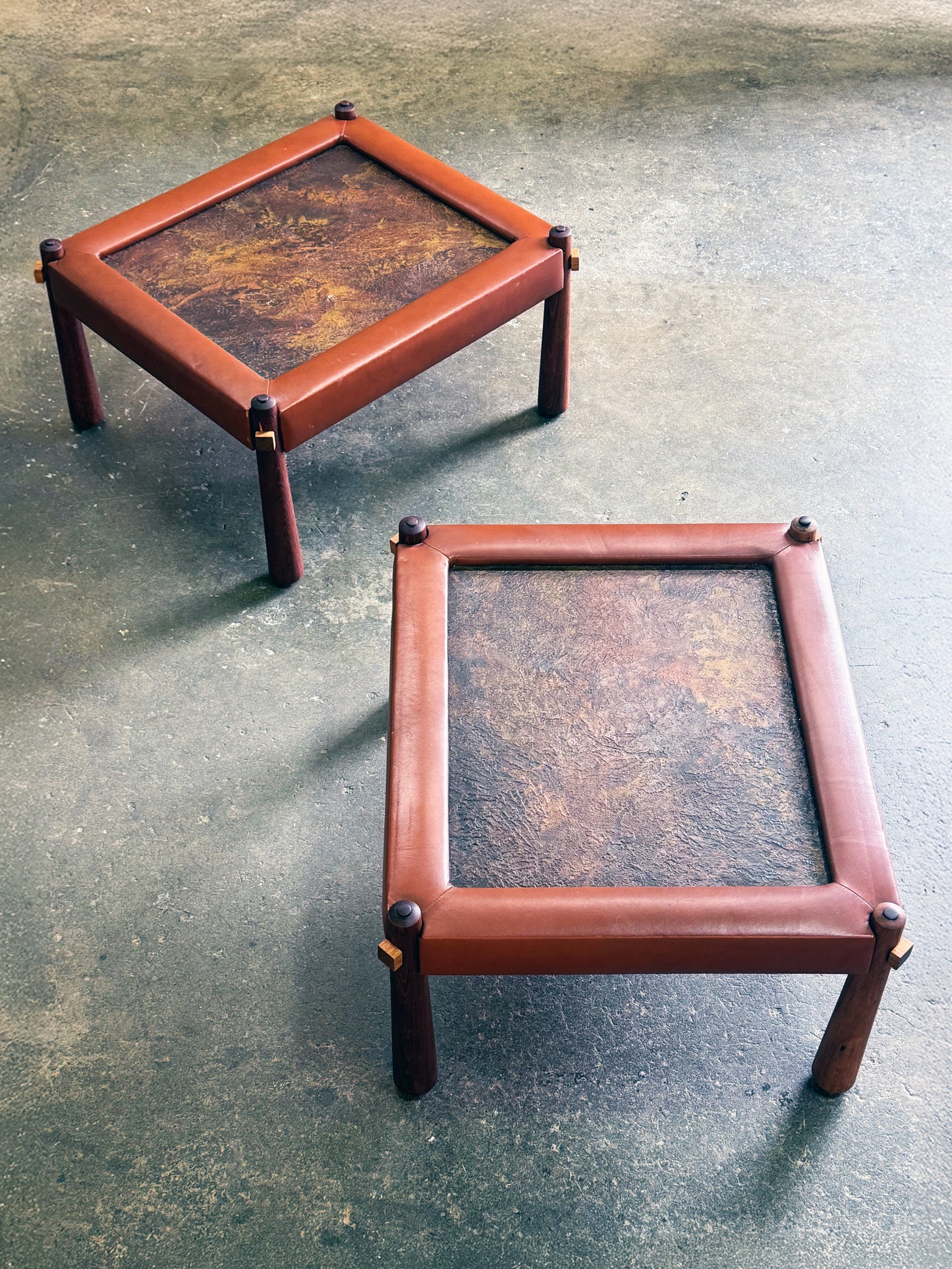 1970s MP81 Side Tables Pair by Percival Lafer in jatoba, formica, and leather