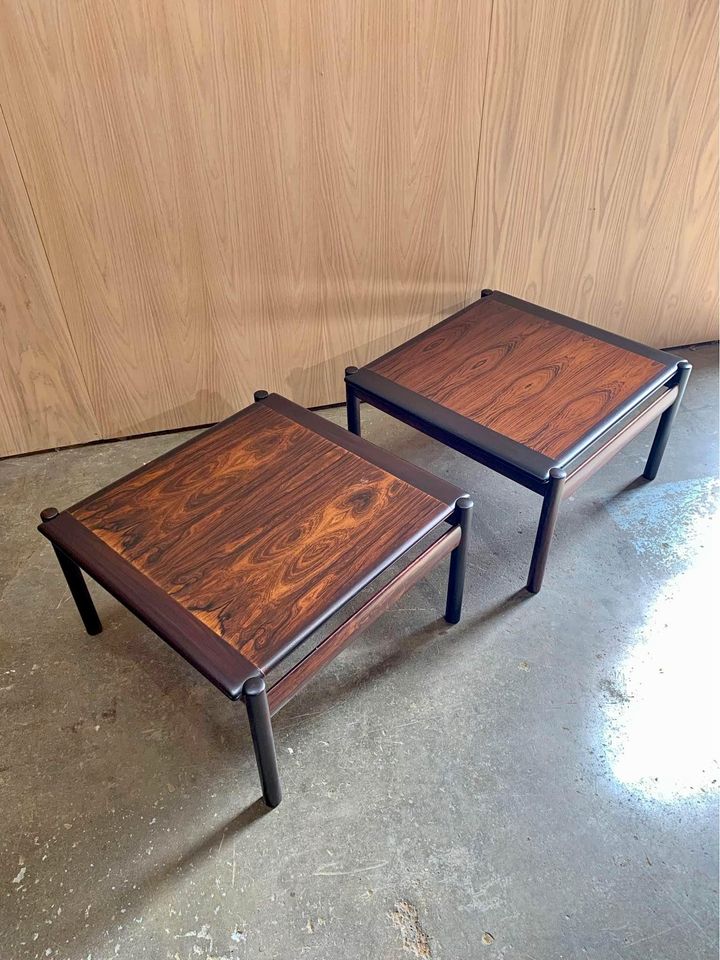 Pair of 1960s Brazilian Rosewood Side End Coffee Tables made in Norway