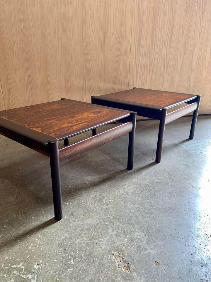 Pair of 1960s Brazilian Rosewood Side End Coffee Tables made in Norway