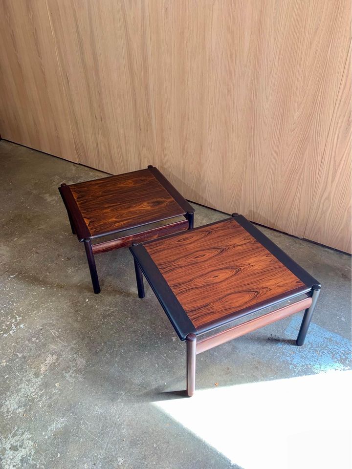 Pair of 1960s Brazilian Rosewood Side End Coffee Tables made in Norway