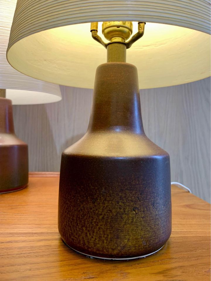 Pair of 1960s Ceramic Lotte Lamps with Original Shades