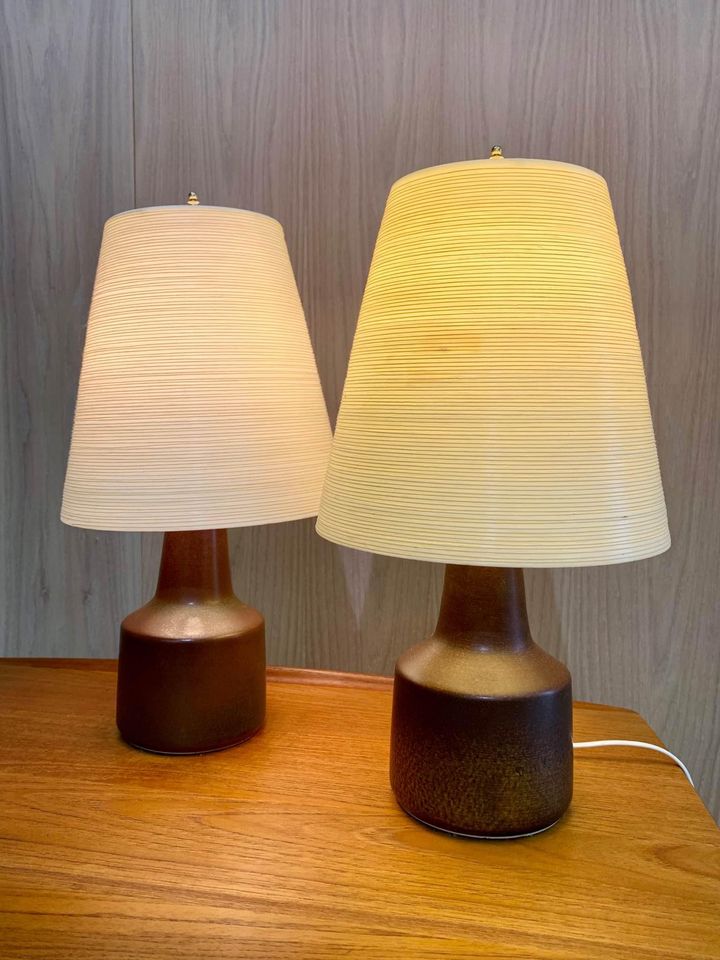 Pair of 1960s Ceramic Lotte Lamps with Original Shades