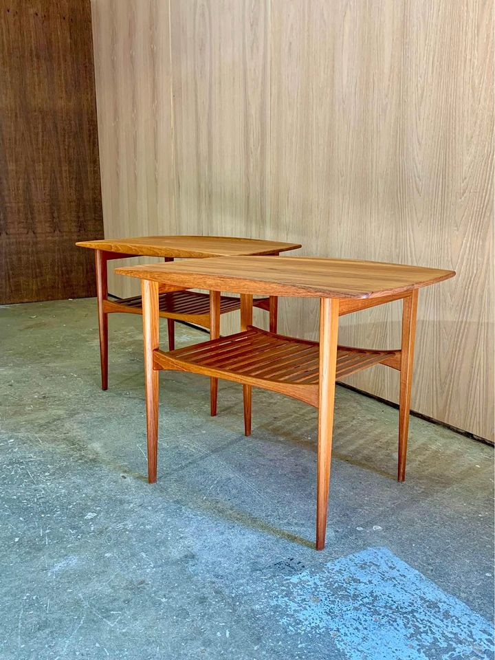 Pair of 1960s Danish Solid Teak Side End Tables by Edvard Kindt- Larsen