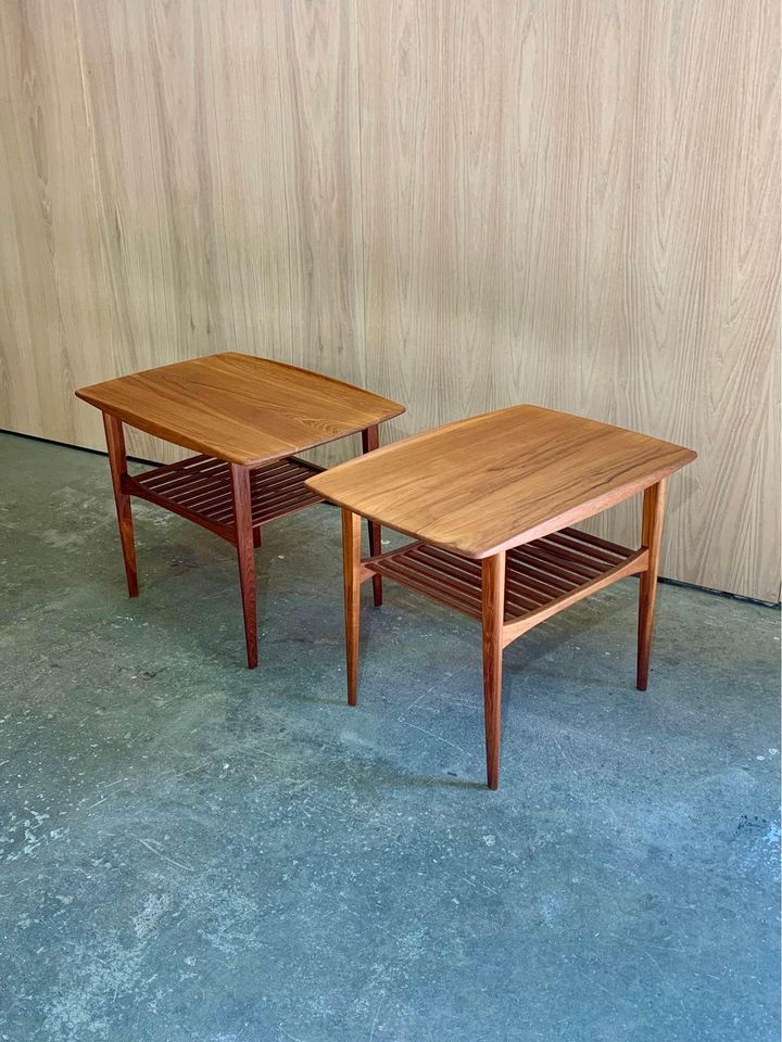 Pair of 1960s Danish Solid Teak Side End Tables by Edvard Kindt- Larsen