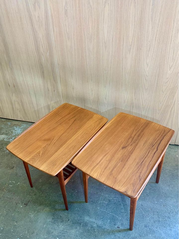 Pair of 1960s Danish Solid Teak Side End Tables by Edvard Kindt- Larsen