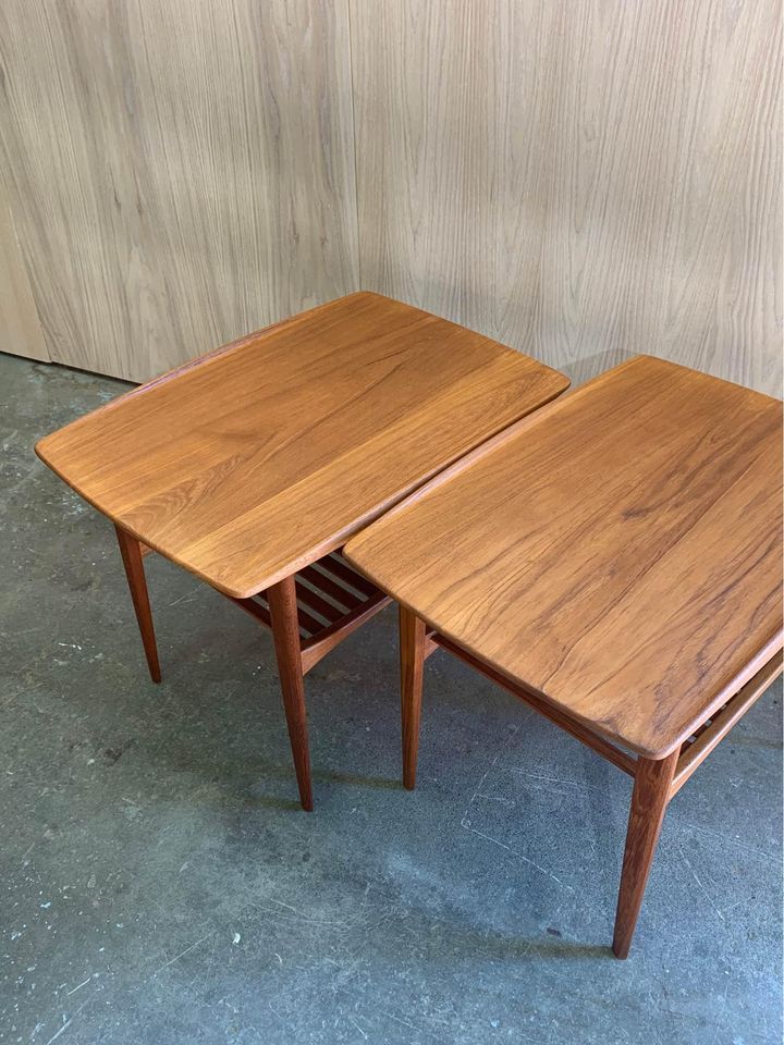 Pair of 1960s Danish Solid Teak Side End Tables by Edvard Kindt- Larsen