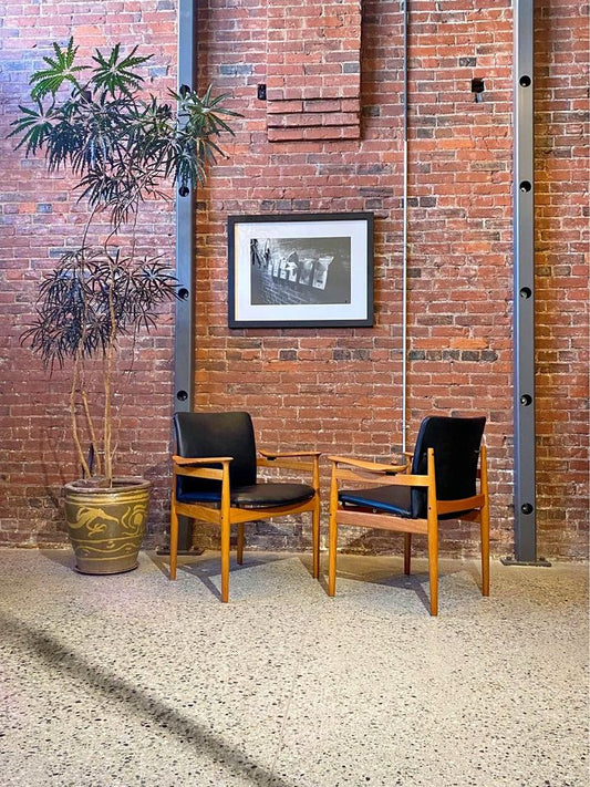 Pair of 1960s Danish Teak and Leather Chairs by Finn Juhl for France & Son