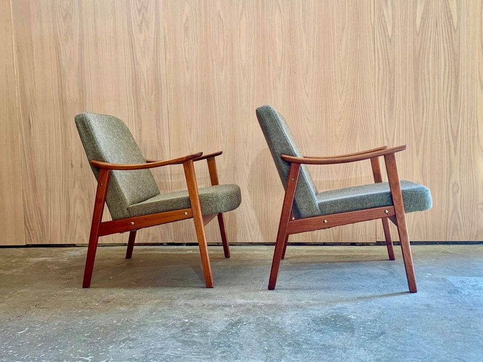 Pair of 1960s Norwegian African Teak Reclining Lounge Chairs