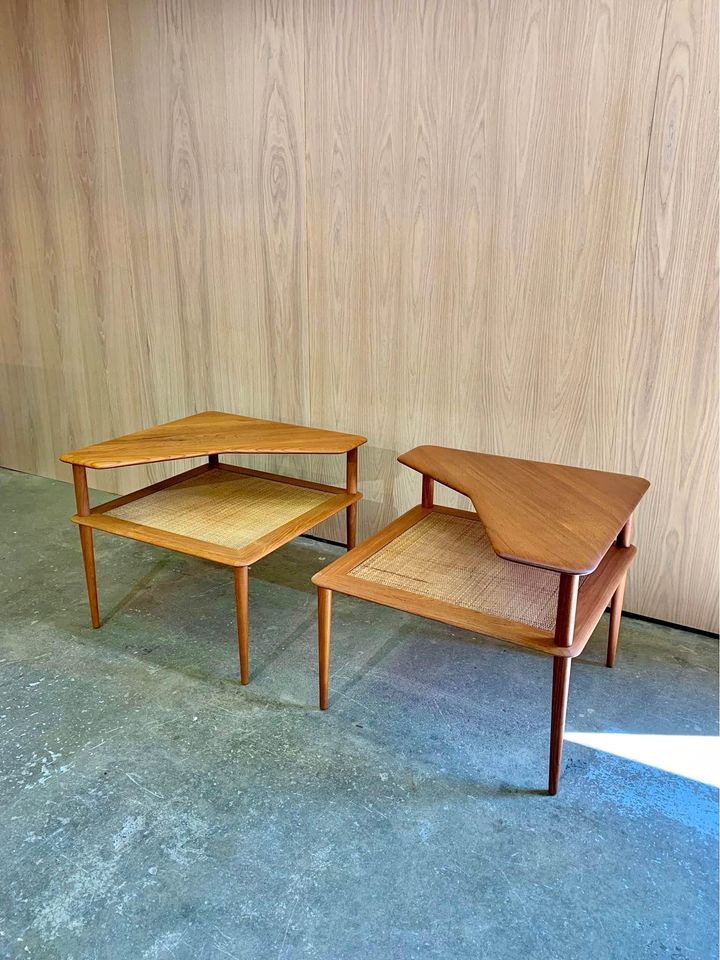 Pair of 1960s Solid Teak Side End Corner Tables by Peter Hvidt