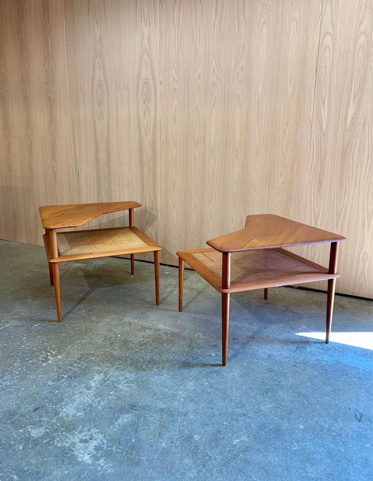 Pair of 1960s Solid Teak Side End Corner Tables by Peter Hvidt