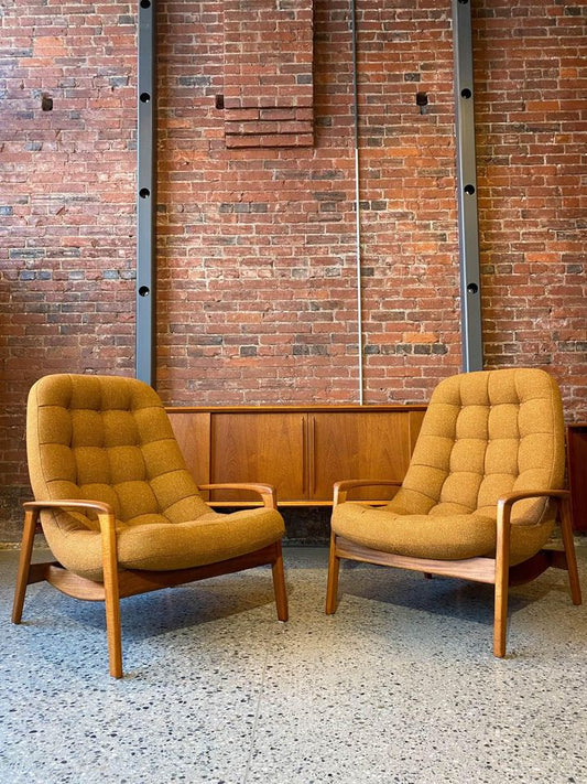 Pair of 1960s Teak “Scoop” Lounge Chairs by R Huber