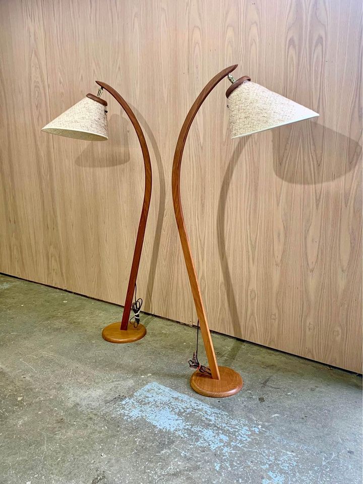 Pair of 1970s Teak Floor Lamps