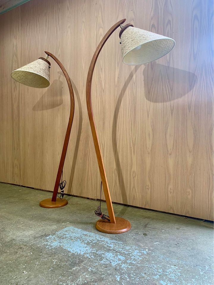 Pair of 1970s Teak Floor Lamps