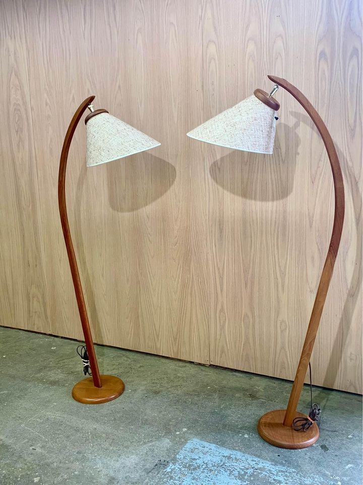 Pair of 1970s Teak Floor Lamps