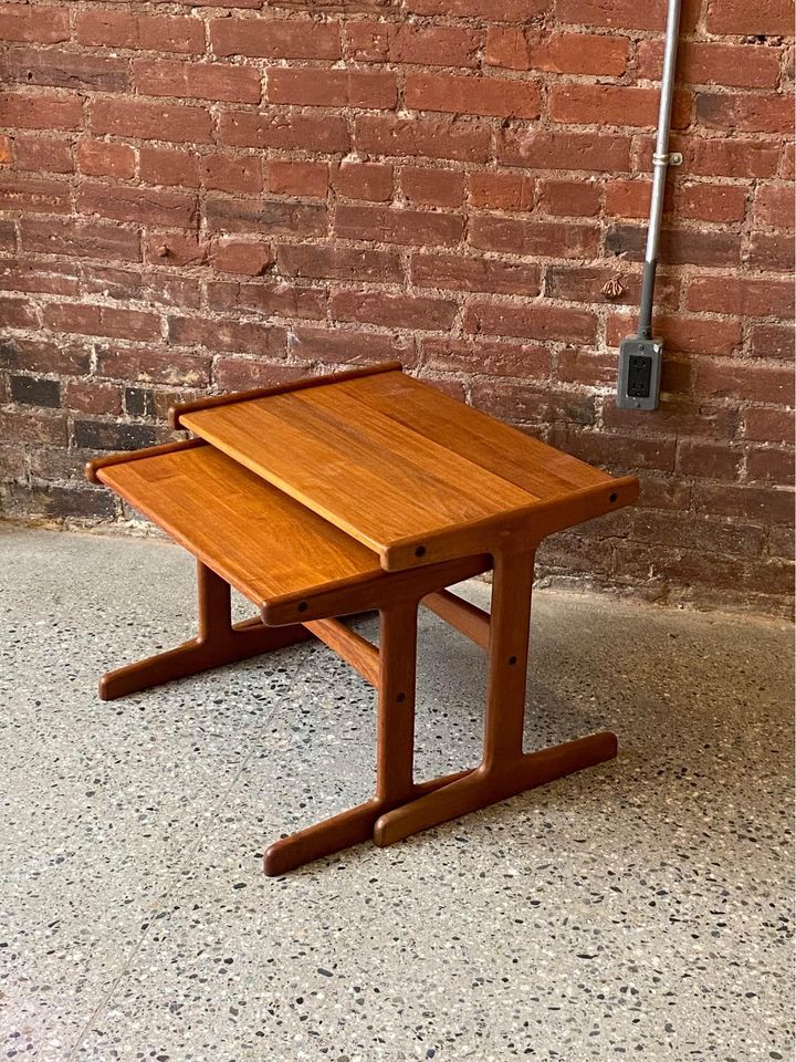 Pair of Solid Teak Nesting Side End Tables