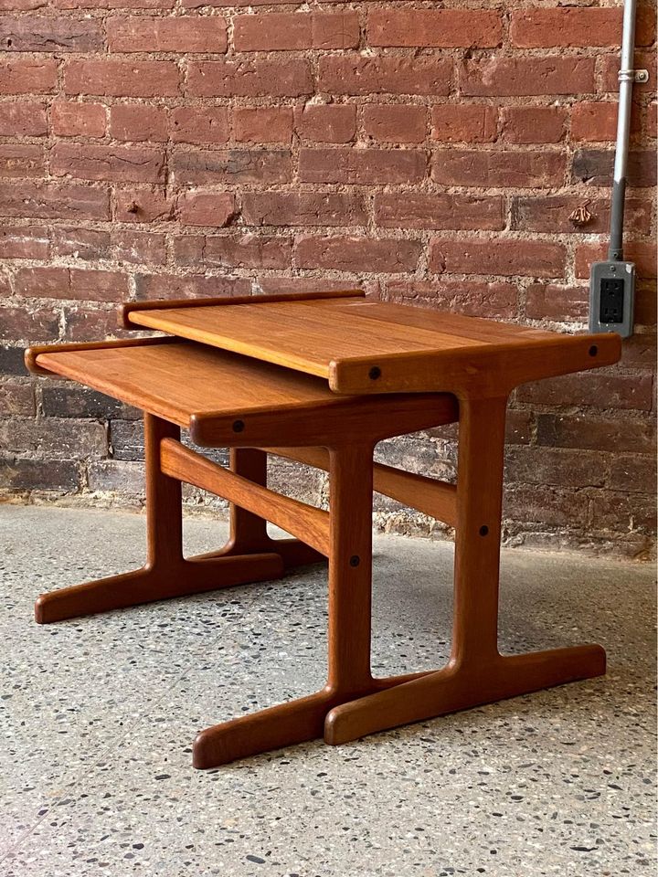 Pair of Solid Teak Nesting Side End Tables