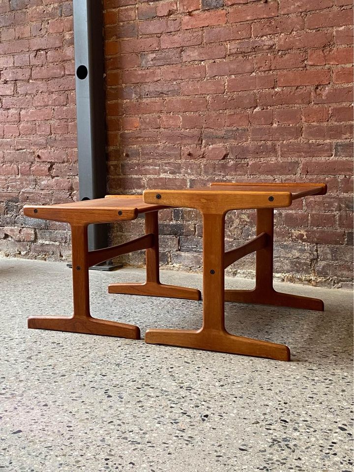 Pair of Solid Teak Nesting Side End Tables