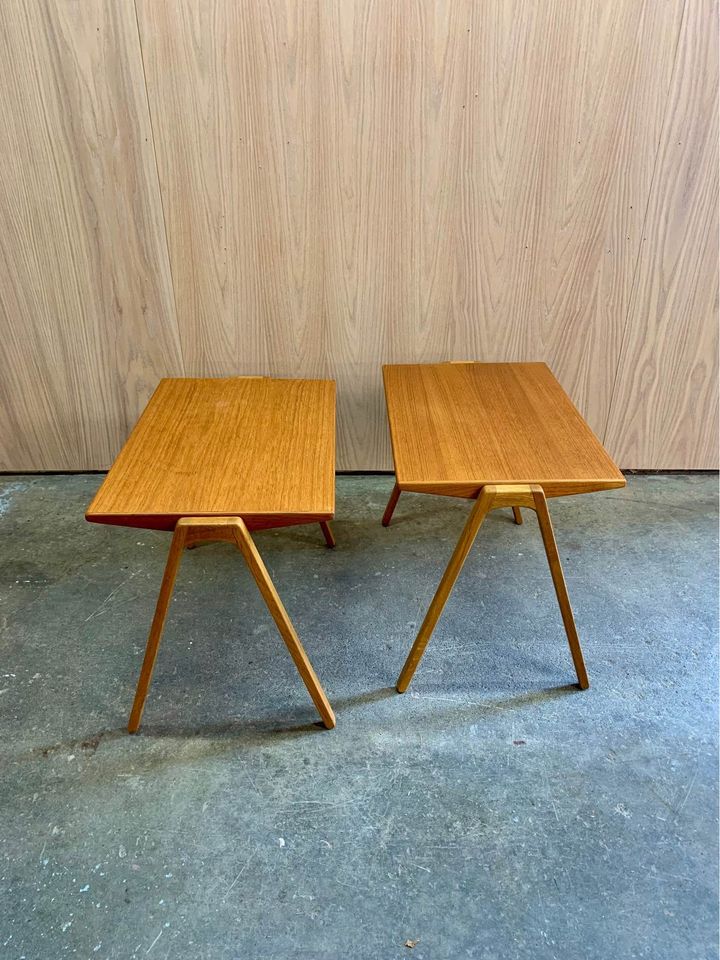 Pair of 1950s Teak and Oak End Tables by Anton Kildeberg