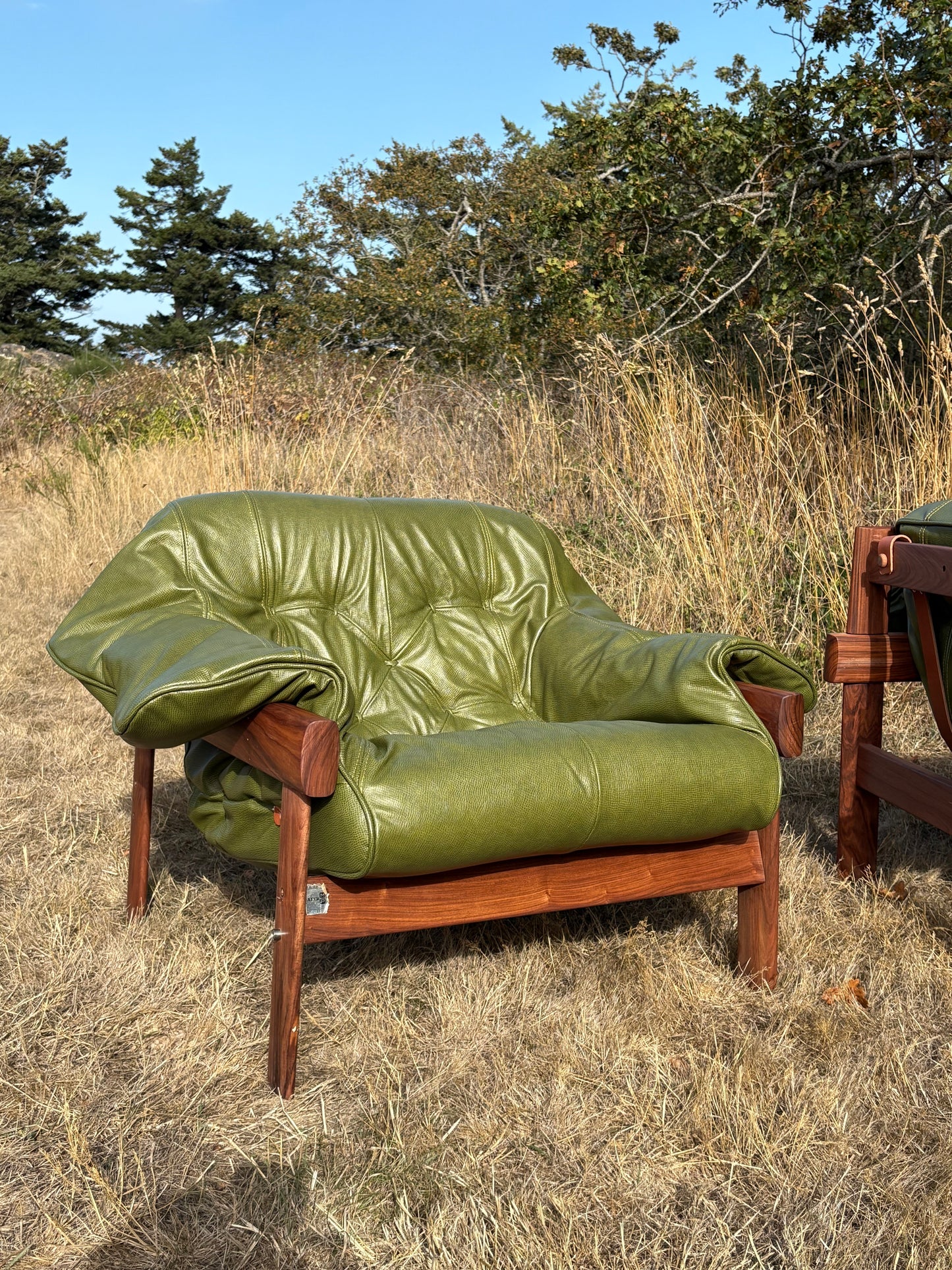 Pair of 1960s Brazilian Wood and Leather MP41 Chairs by Percival Lafer