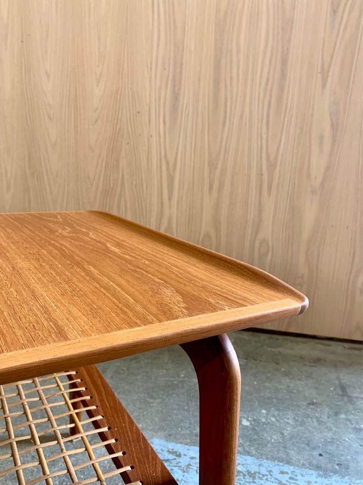 Pair of 1960s Teak and Cane Side  End Table