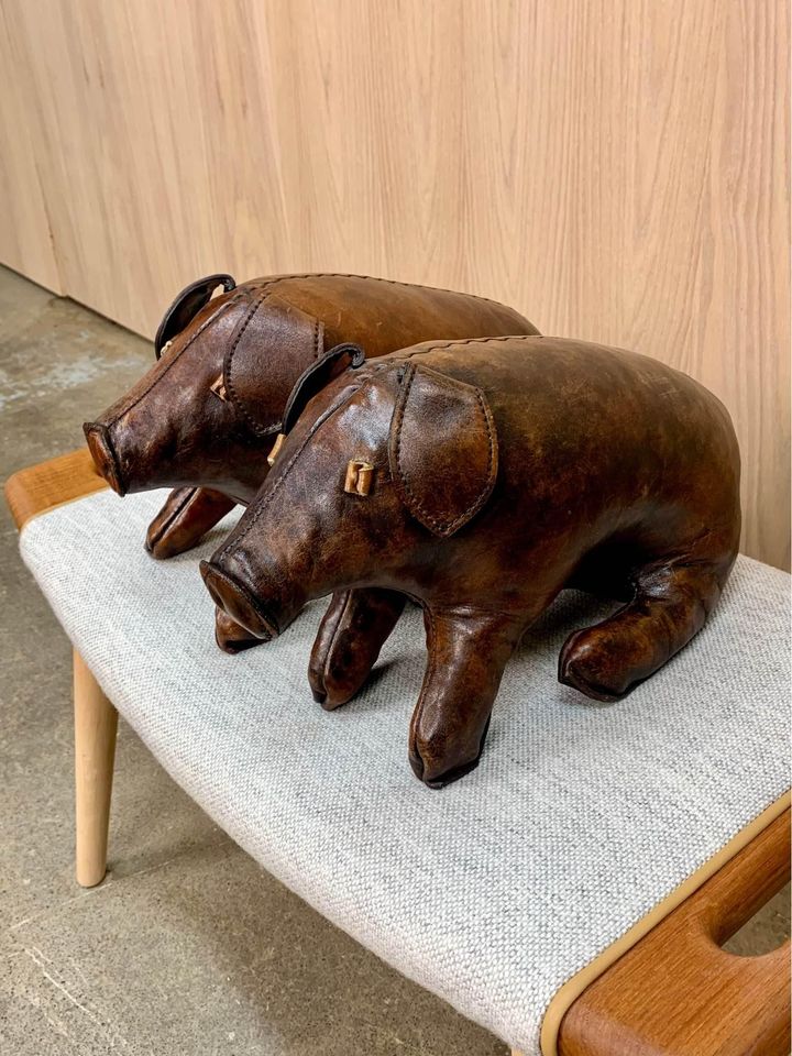 Pair of 1980s Leather Decorative Pigs by Jancraft