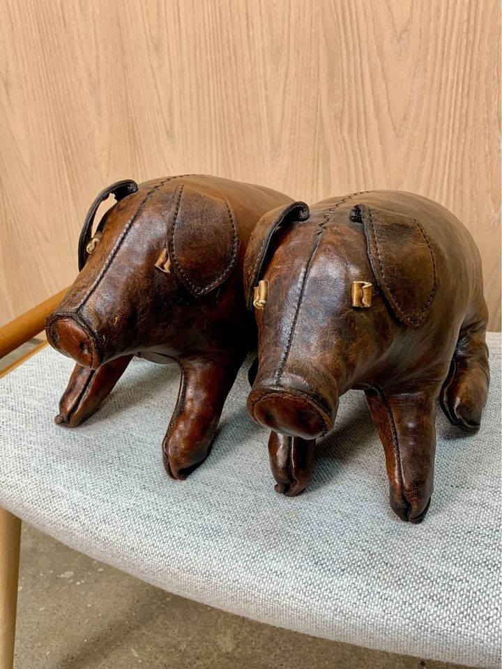 Pair of 1980s Leather Decorative Pigs by Jancraft