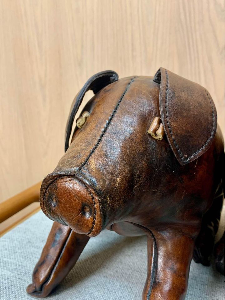 Pair of 1980s Leather Decorative Pigs by Jancraft