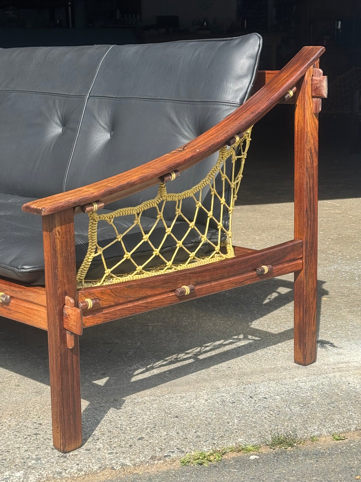 1960s Amazonas Sofa by Jean Gillon for Wood Art in rosewood and black leather