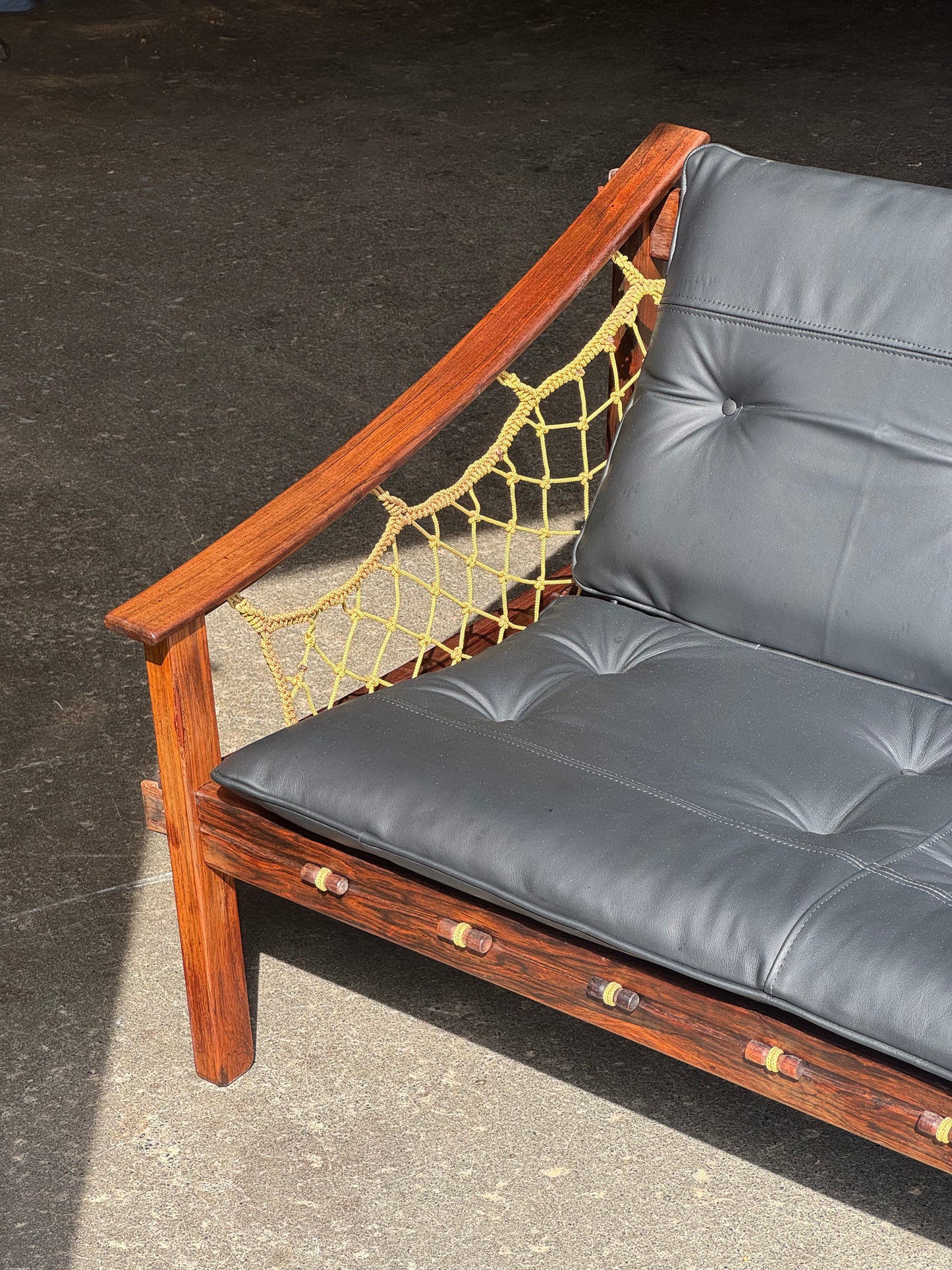 1960s Amazonas Sofa by Jean Gillon for Wood Art in rosewood and black leather