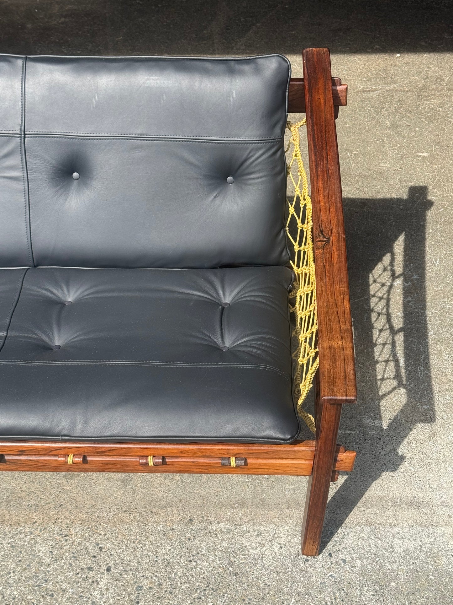 1960s Amazonas Sofa by Jean Gillon for Wood Art in rosewood and black leather