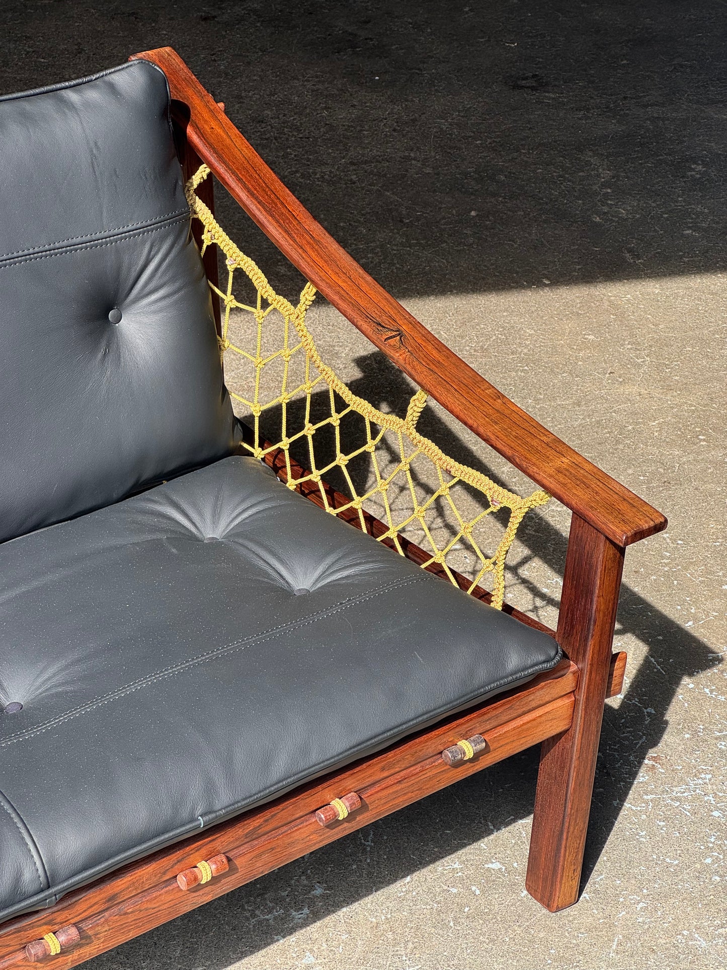 1960s Amazonas Sofa by Jean Gillon for Wood Art in rosewood and black leather