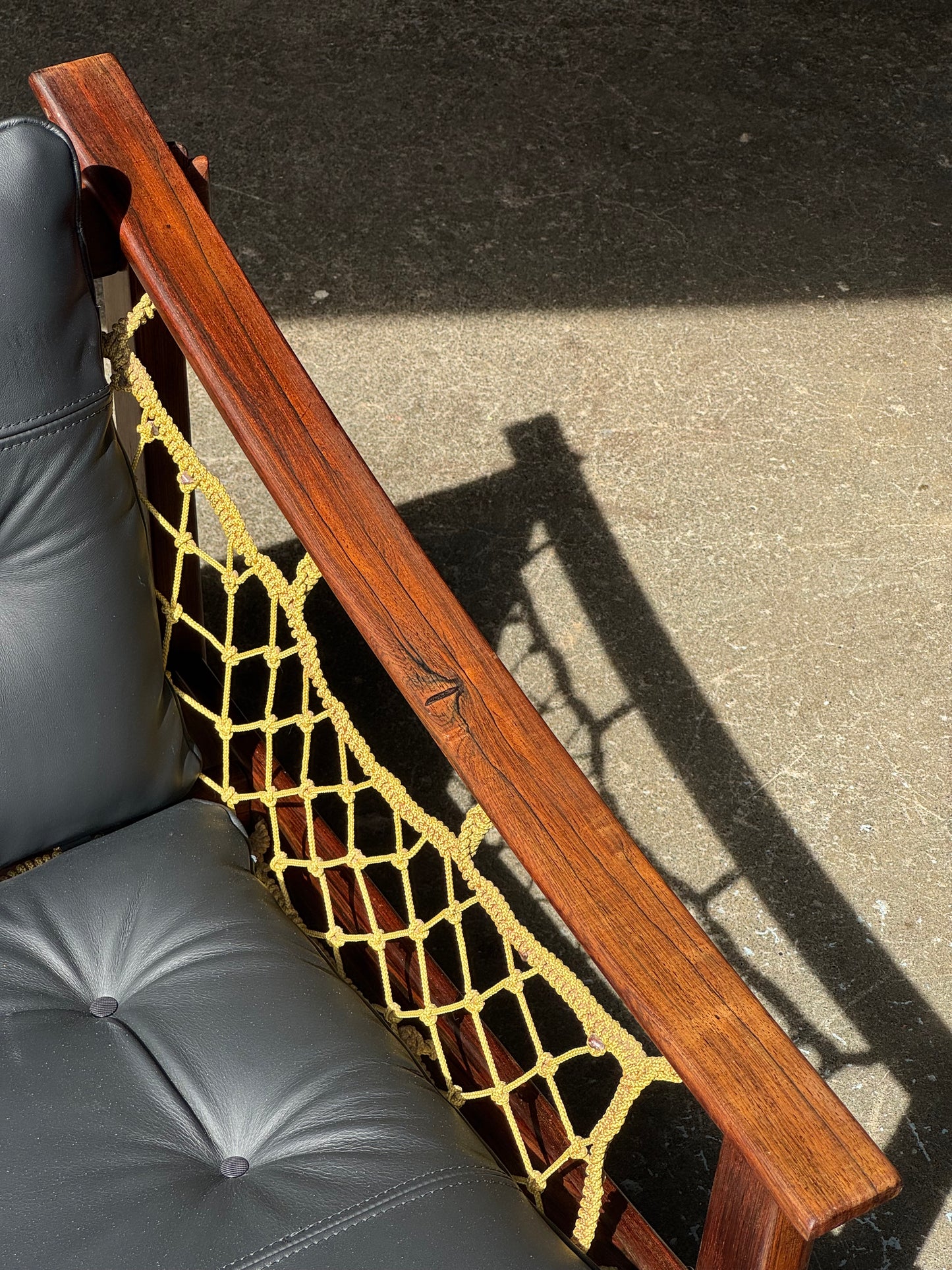 1960s Amazonas Sofa by Jean Gillon for Wood Art in rosewood and black leather