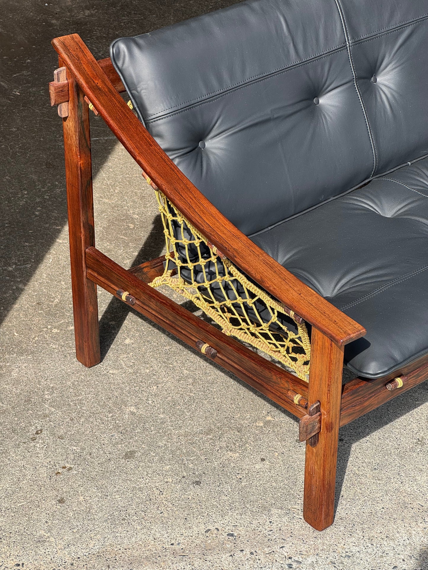 1960s Amazonas Sofa by Jean Gillon for Wood Art in rosewood and black leather