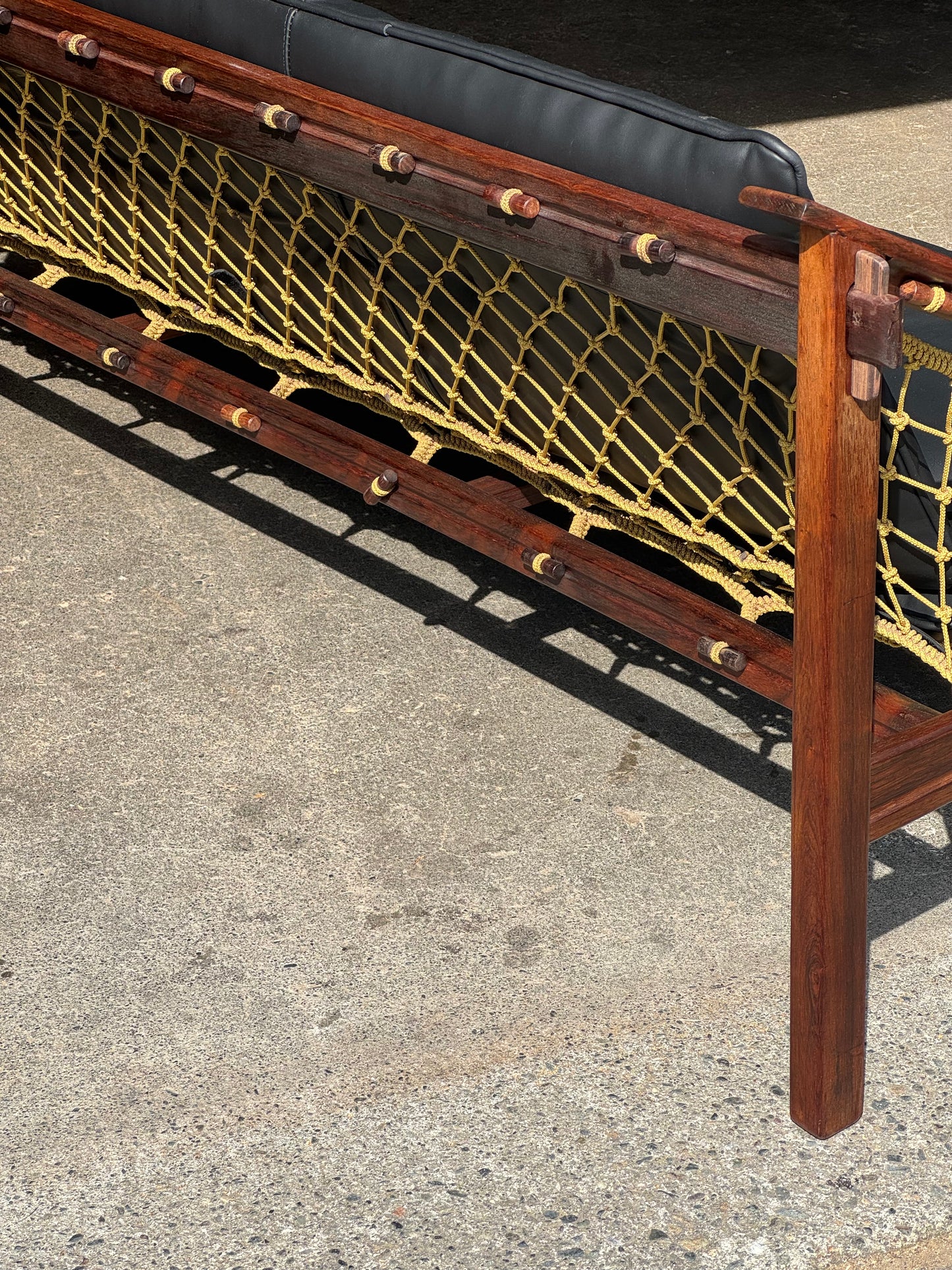 1960s Amazonas Sofa by Jean Gillon for Wood Art in rosewood and black leather