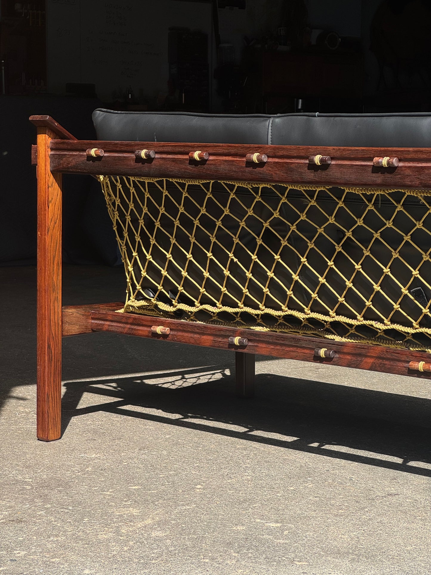 1960s Amazonas Sofa by Jean Gillon for Wood Art in rosewood and black leather