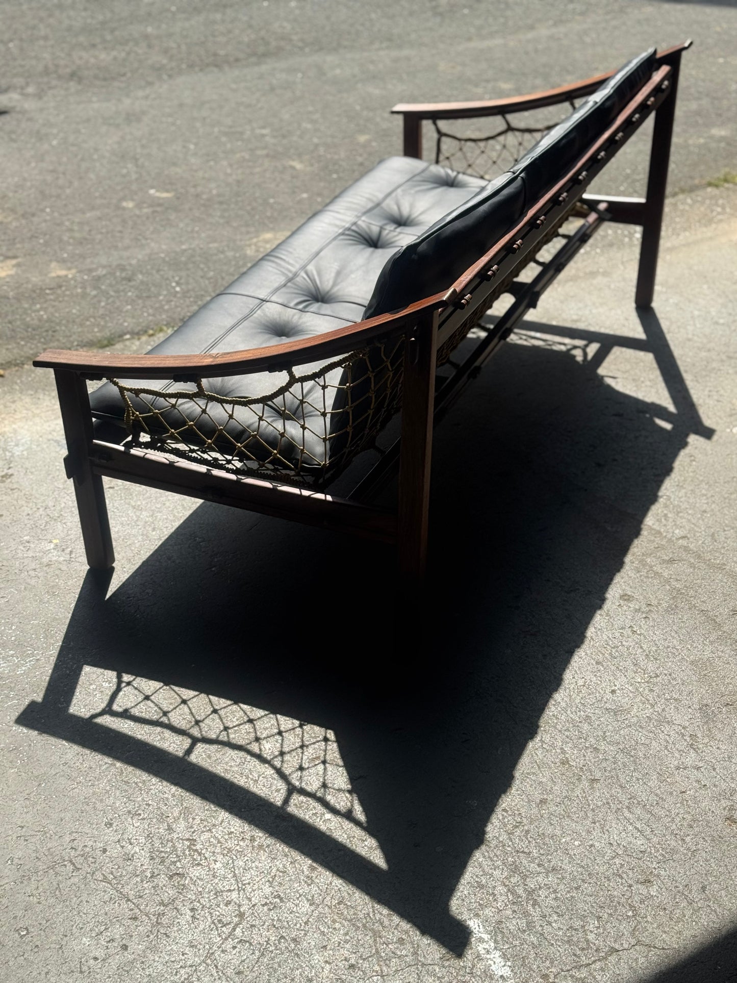 1960s Amazonas Sofa by Jean Gillon for Wood Art in rosewood and black leather